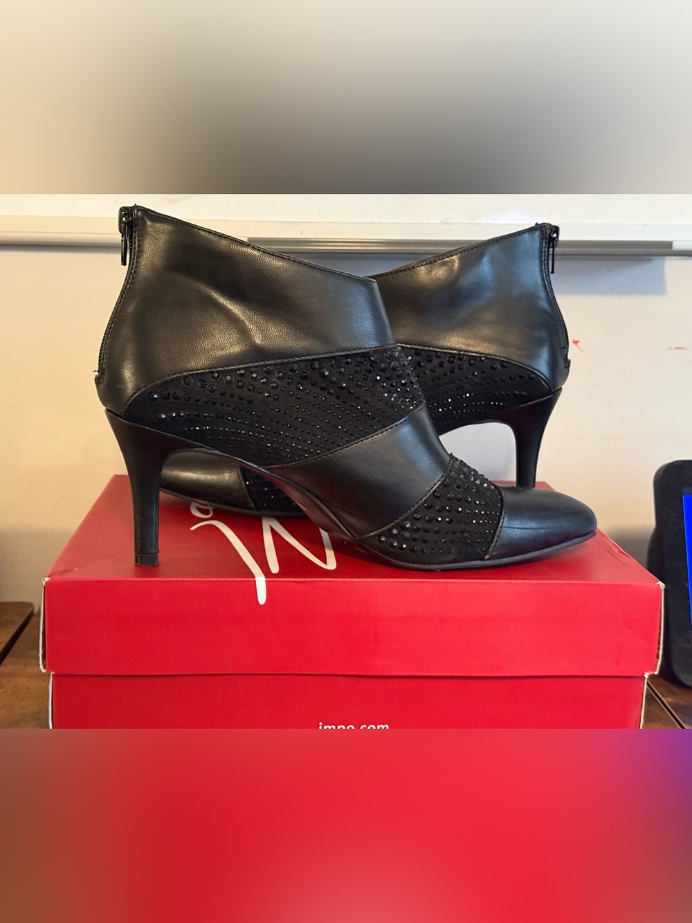 Impo Black Embellished Mid-Heel Ankle Booties